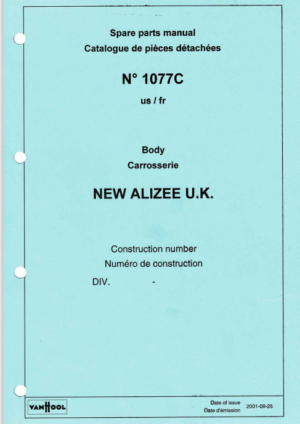 Vanhool New Alizee UK Body Parts Catalogue 2001 1077C PDF EBook Instant Download