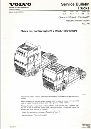 Volvo Trucks Transmission Service Bulletins Manual 1997 Till 2003 PDF EBook Instant Download