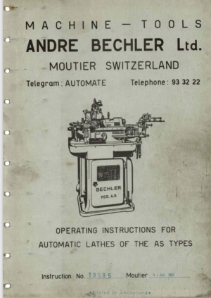 Bechler Operating Instructions For Automatic Lathes Of The AS Types 1967 PDF EBook Instant Download