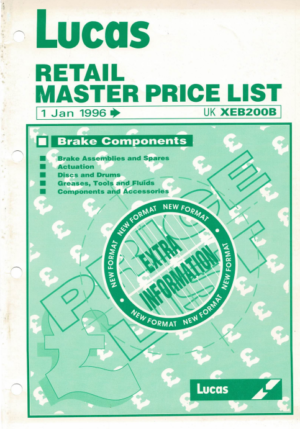 Lucas Retail Master Price List Brake Components Jan 1996 UK XEB200B PDF EBook Instant Download