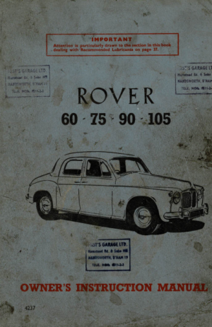 Rover 60 75 90 And 105 Owners Instruction Manual 1958 4237 TP227A PDF EBook Instant Download