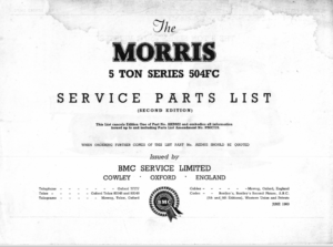 Morris 5 Ton Series 504FC Parts Catalogue AKD922 Second Edition 1961 PDF EBook Instant Download