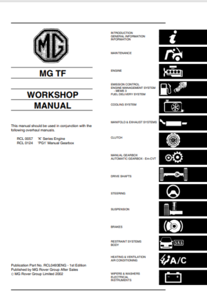 MG TF Workshop Manual 1st Edition 2002 RCL0493ENG PDF EBook Instant Download