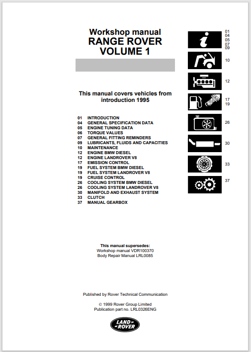 Range Rover P38 Workshop Manual LRL0326ENG 1999 Volumes 1 And 2 PDF ...