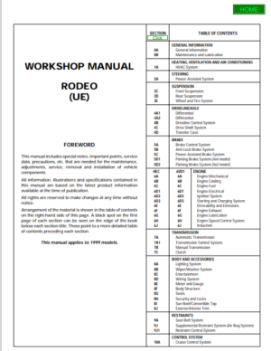 Isuzu Rodeo UE Workshop Manual 1999 Model Year PDF EBook Instant Download