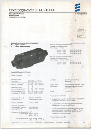 Eberspacher Air Heaters BILC DILC Operating Instructions 1995 PDF EBook Instant Download