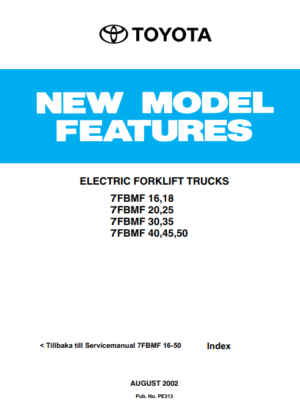 Toyota Electric Forklift Trucks 7FBMF New Model Features Manual PE313 2002 PDF EBook Instant Download