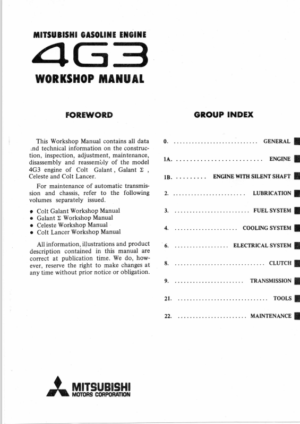 Mitsubishi Colt Celeste Galante Lancer Engine 4G3 Workshop Manual 1975 PDF EBook Instant Download
