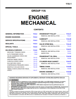 Mitsubishi Evo X Service Manual Engine Mechanical Section 11A PDF EBook Instant Download