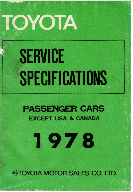 Toyota Passenger Cars Service Specifications Manual 1978 98275 PDF ...