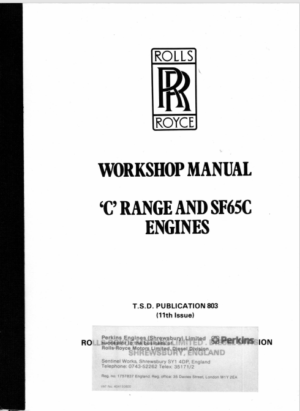 Rolls Royce C Range And SF65C Engines Workshop Manual TSD803 11th Issue 1983 PDF EBook Instant Download
