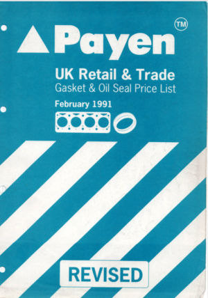 Payen UK Gasket And Oil Seal Price List 1991 PDF EBook Instant Download