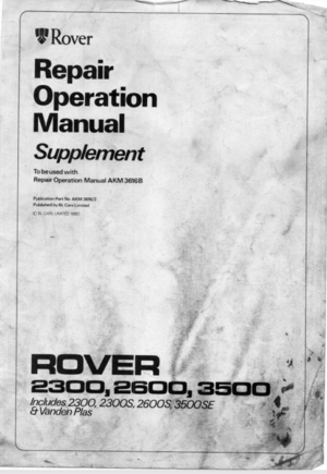 Rover 2300 2600 3500 And Vanden Plas Repair Operation Manual Supplement 1980 AKM3616/2 PDF EBook Instant Download
