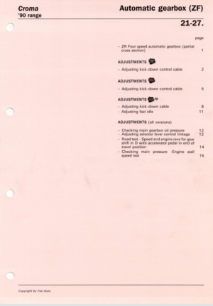 Fiat Croma 90 Range Automatic Gearbox ZF Workshop Manual 1990 PDF EBook Instant Download