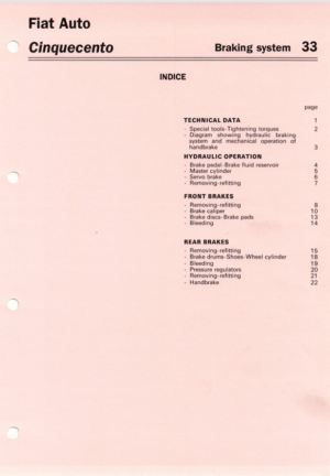Fiat Cinquecento Braking System Workshop Manual 1992 PDF EBook Instant Download
