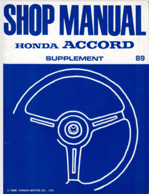 Honda Accord Workshop Manual Supplement 1989 A13008810K 62SE322 PDF EBook Instant Download