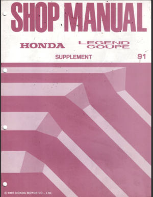 Honda Legend Coupe Workshop Manual Supplement 1991 A10009104 62SP100 PDF EBook Instant Download