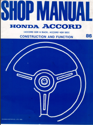 Honda Accord Construction And Function Workshop Manual 86 A16008510G 62SE310 PDF EBook Instant Download